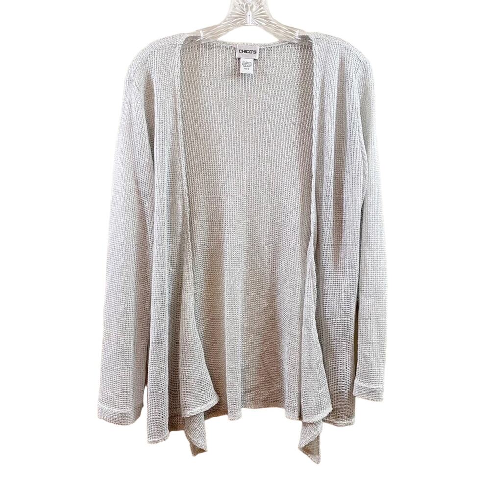 Chico's Open Knit Metallic Silver Cardigan